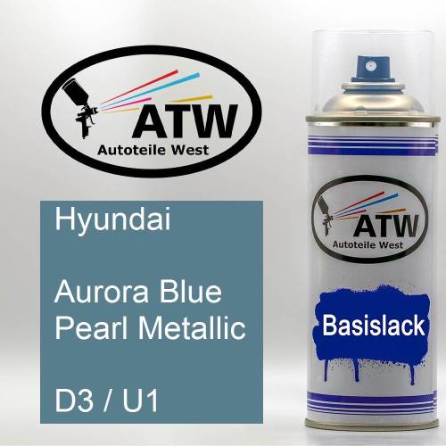 Hyundai, Aurora Blue Pearl Metallic, D3 / U1: 400ml Sprühdose, von ATW Autoteile West.